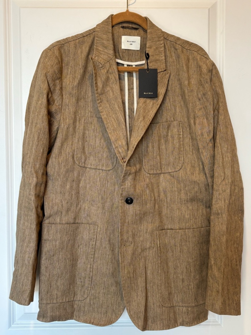 NWT Billy Reid Jacket L Cotton Linen Beige Herringbone Four Pocket Blazer Coat